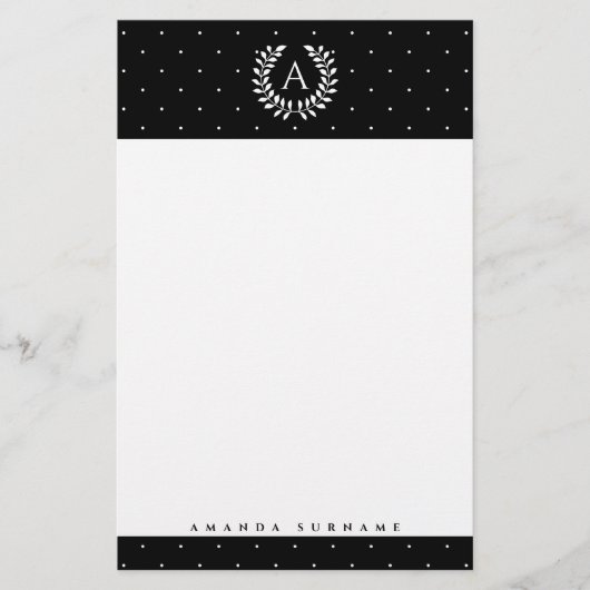 Papeterie White On Black Laurel Monogram Polka Dot Pattern (Devant)