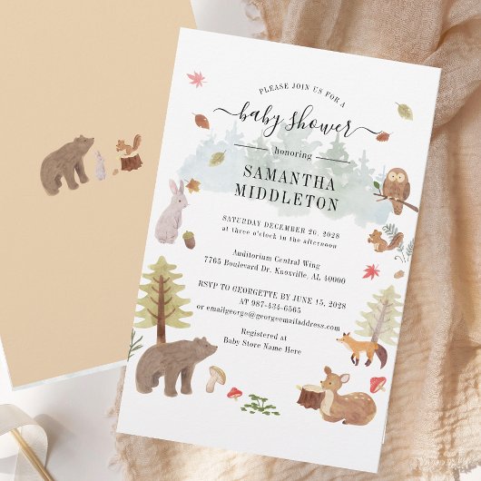 Papeterie Woodland Créatures Baby shower Invitation