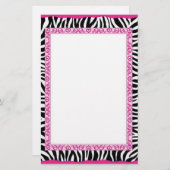 Papeterie Zèbre et frontière rose (Devant / Derrière)