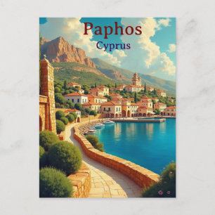 Paphos Cyprus vintage reisillustratie Briefkaart