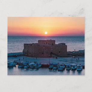 Paphos Kasteel bij zonsondergang, dronezicht Briefkaart
