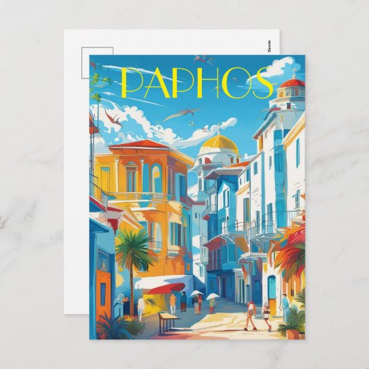 Paphos Stad, Cyprus toeristische souvenir Feestdagenkaart (Voorkant / Achterkant)