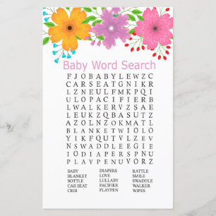 Papier С de fleurs Baby shower Mot de recherche Jeu