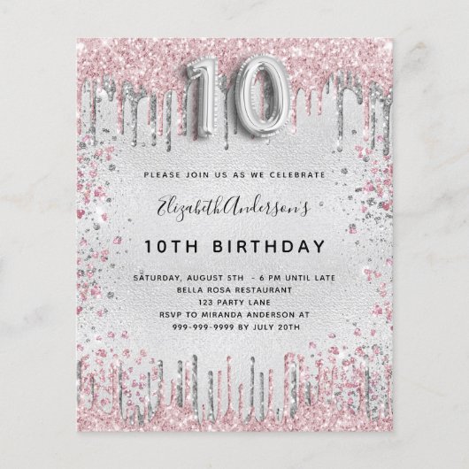 Papier 10e anniversaire argent rose parties scintillant i (Devant)