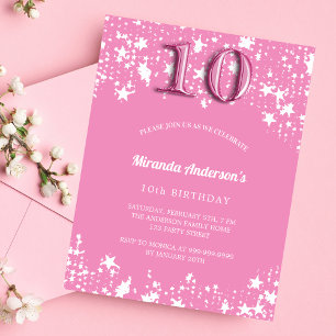 Papier 10e anniversaire rose blanc étoiles invitation bud