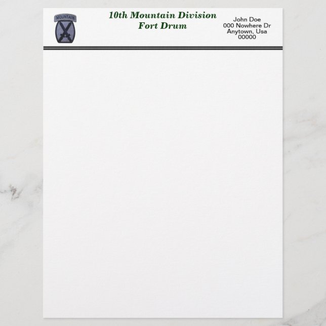 Papier 10th Mountain Division Fort Drum - Anciens combatt (Devant)