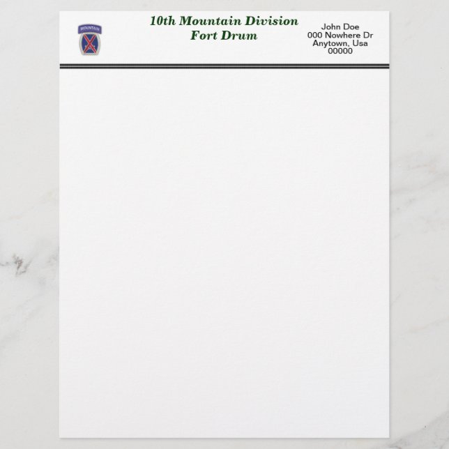 Papier 10th Mountain Division Fort Drum - Anciens combatt (Devant)