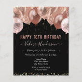 Papier 16e anniversaire Ballons roses (Devant)