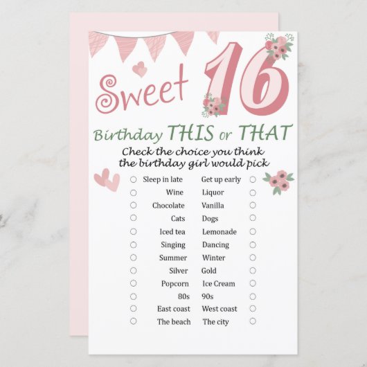 Papier 16e anniversaire de ce ou ce jeu (Devant / Derrière)