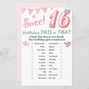 Papier 16e anniversaire de ce ou ce jeu