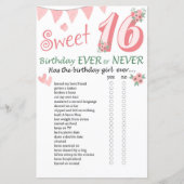 Papier 16e anniversaire Jeu jamais ou jamais (Devant)