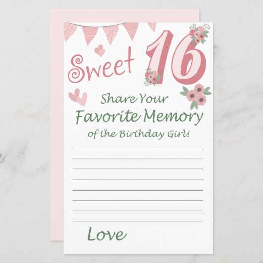 Papier 16e anniversaire Mémoire préférée de la fille anni (Devant / Derrière)