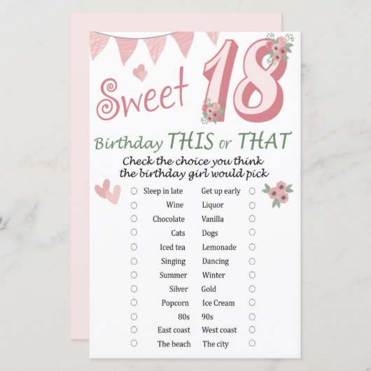 Papier 18 Anniversaire de ce jeu ou de ce jeu (Devant / Derrière)