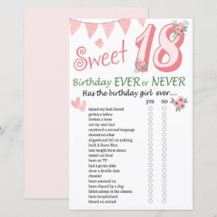 Papier 18 e anniversaire Jeu jamais ou jamais