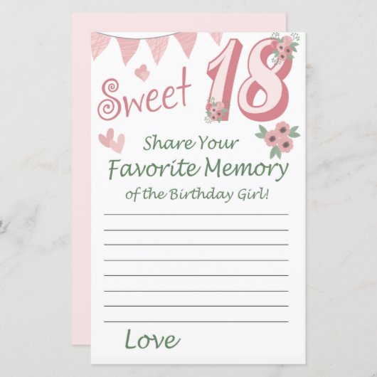 Papier 18 e anniversaire Mémoire préférée de l'anniversai (Devant / Derrière)