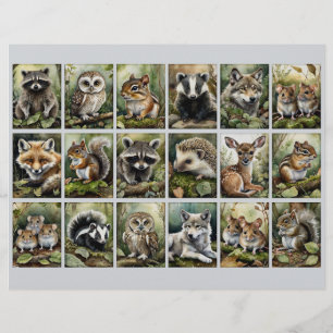 Papier 18 rectangles d'animaux de forêt pour Junk Journal
