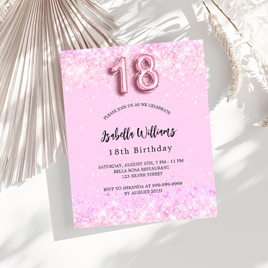 Papier 18e anniversaire confetti rose invitation budgétai