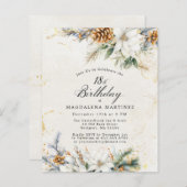 Papier 18e anniversaire Hiver Blanc Floral Invitation (Devant / Derrière)