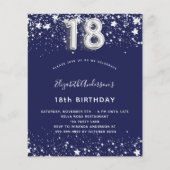 Papier 18e anniversaire marine bleu argent invitation (Devant)