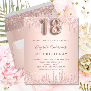 Papier 18e anniversaire rose or parties scintillant budge