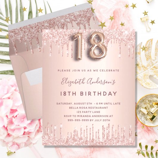 Papier 18e anniversaire rose or parties scintillant budge