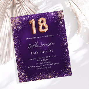 Papier 18e anniversaire rose violet invitation or