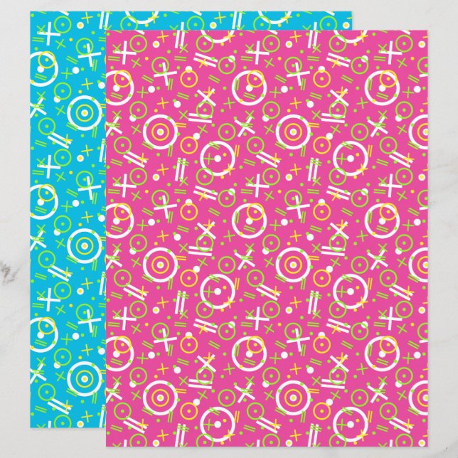Papier 1980/1990 Retro Blue Pink Neon Motif (Devant / Derrière)