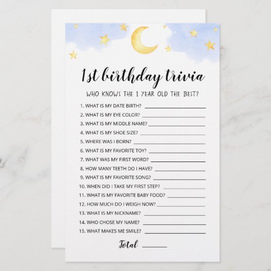 Papier 1er anniversaire Trivia édite jeu (Devant / Derrière)