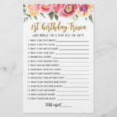 Papier 1er anniversaire Trivia édite jeu (Devant)