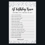 Papier 1er anniversaire Trivia édite jeu<br><div class="desc">Achetez ce jeu éditable et profitez de la haute qualité 1st Birthday Trivia Comment bien connaissez-vous carte pour votre événement! C'est un modèle de jeu,  Vous pouvez changer les questions comme vous le souhaitez! Confetti en argent.</div>