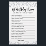 Papier 1er anniversaire Trivia édite jeu<br><div class="desc">Achetez ce jeu éditable et profitez de la haute qualité 1st Birthday Trivia Comment bien connaissez-vous carte pour votre événement! C'est un modèle de jeu,  Vous pouvez changer les questions comme vous le souhaitez! Confetti en argent.</div>