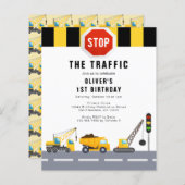 Papier 1ère fête d'anniversaire Construction Camion Invit (Devant / Derrière)