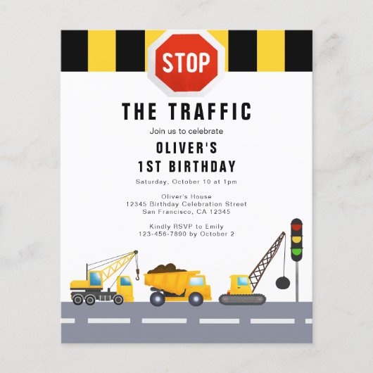Papier 1ère fête d'anniversaire Construction Camion Invit (Devant)
