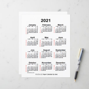 Papier 2021 White 52 Week Calendar by Janz 8.5x11 Paper