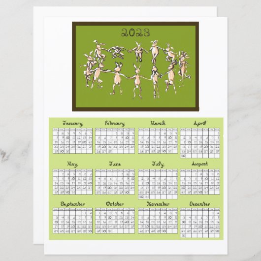 Papier 2023 Calendrier Fabric Font Rabbits Danser (Devant / Derrière)