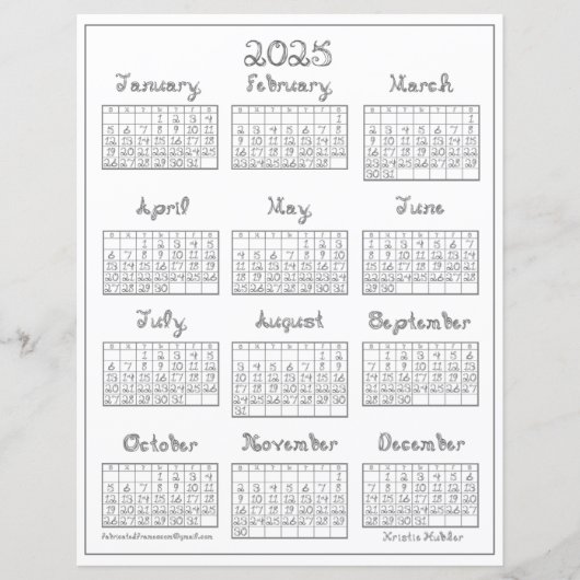 Papier 2025 Calendrier Fonte en tissu gris argenté imprim (Devant)