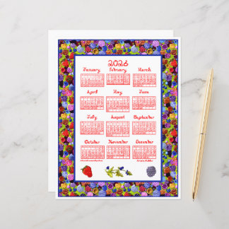 Papier 2026 Calendar Berries Art Frame Red Fabric Font