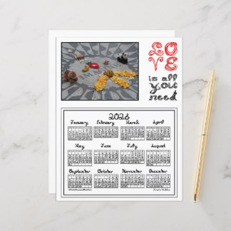 Papier 2026 Calendar Imagine Peace Photo Love Fabric Font