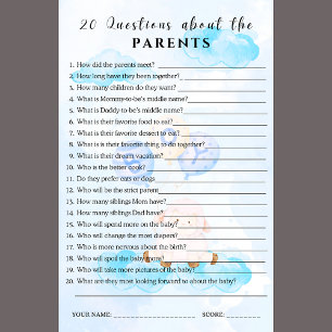 Papier 20 Choses sur le jeu de Baby shower Parents