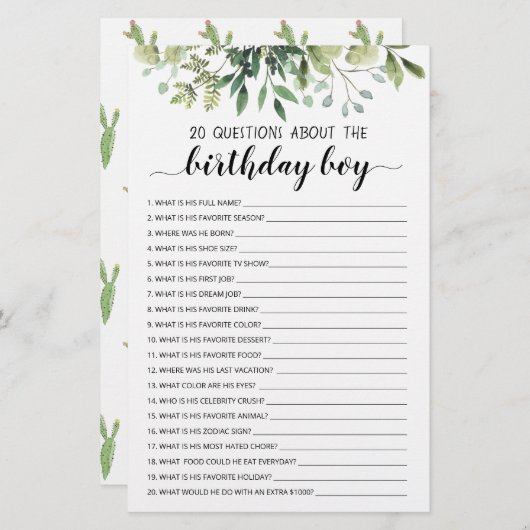 Papier 20 Questions À Propos Du Jeu Modifiable Pour Enfan (Devant / Derrière)