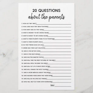 Papier 20 Questions Jeux de Baby shower minimaliste