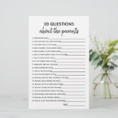 Papier 20 Questions Jeux de Baby shower minimaliste (Debout devant)