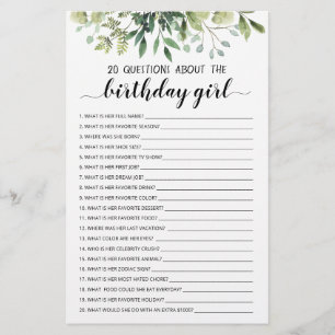 Papier 20 Questions sur la fille qui fête son anniversair
