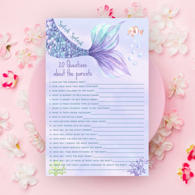 Papier 20 Questions sur le baby shower de sirène des pare (Créateur téléchargé)