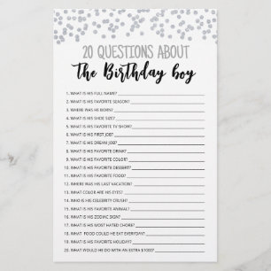 Papier 20 Questions sur le garçon qui fête son anniversai