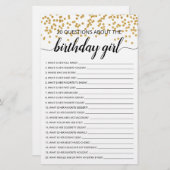 Papier 20 Questions sur le jeu Anniversaire Fille Anniver (Devant / Derrière)