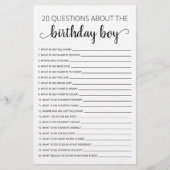Papier 20 Questions sur le jeu Anniversaire Garçon Annive (Devant)