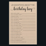Papier 20 Questions sur le jeu Anniversaire Garçon Annive<br><div class="desc">Achetez ce jeu éditable et profitez de la haute qualité 20 Questions sur la carte Birthday Boy pour votre événement! C'est un modèle de jeu,  Vous pouvez changer les questions comme vous le souhaitez! Conception papier Kraft.</div>
