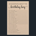 Papier 20 Questions sur le jeu Anniversaire Garçon Annive<br><div class="desc">Achetez ce jeu éditable et profitez de la haute qualité 20 Questions sur la carte Birthday Boy pour votre événement! C'est un modèle de jeu,  Vous pouvez changer les questions comme vous le souhaitez! Conception papier Kraft.</div>