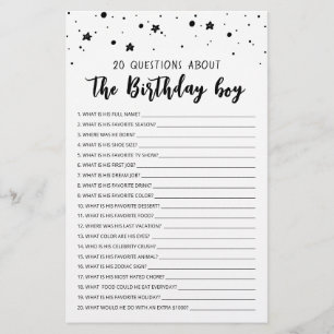 Papier 20 Questions sur le jeu Anniversaire Garçon Annive